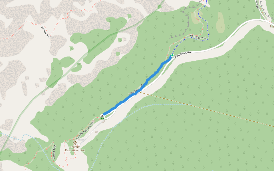 West Rim trail walking route map in Grand Canyon Village