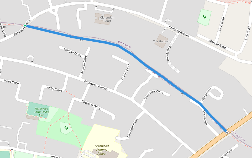 R7 walking route map in Northwood