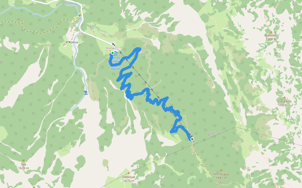 Lepena - Dom pri Krnskih jezerih walking route map in Lepena