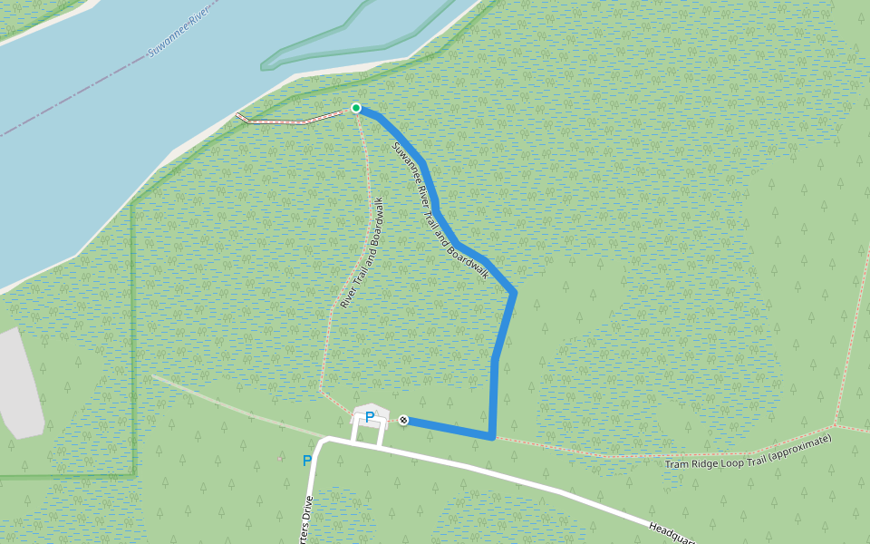 Suwannee River Trail and Boardwalk walking route map in Chiefland