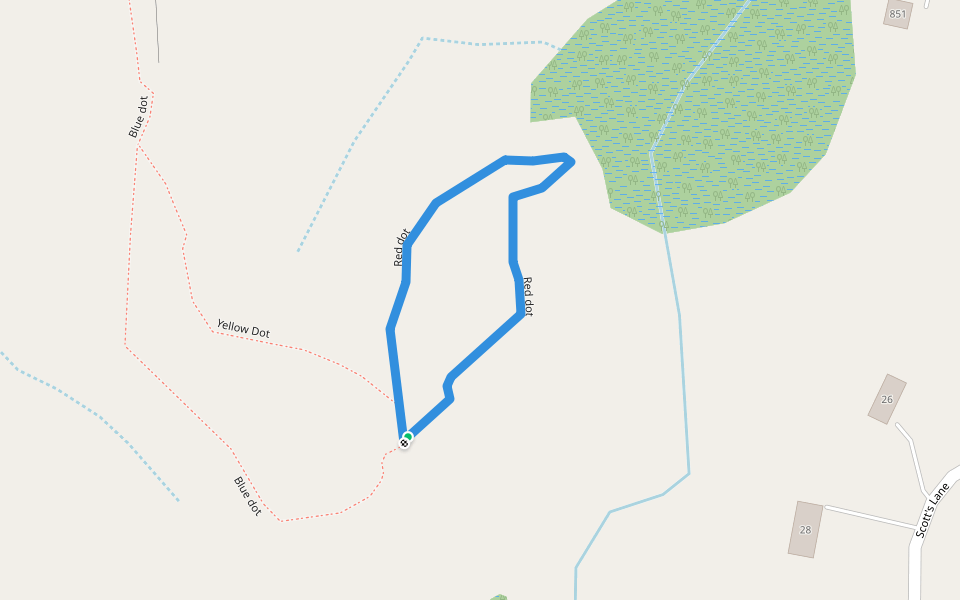 Red dot walking route map in Rindge