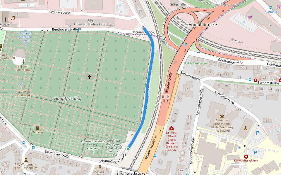 Johann-Sperl-Straße walking route map in Würzburg
