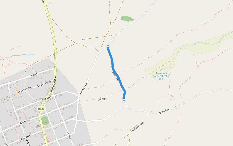 Nyanimba Path walking route map in Zeze