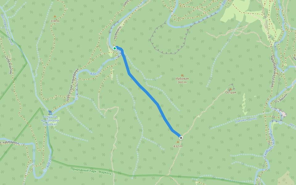 от Лагуны на хребет walking route map in Shapsugskaya