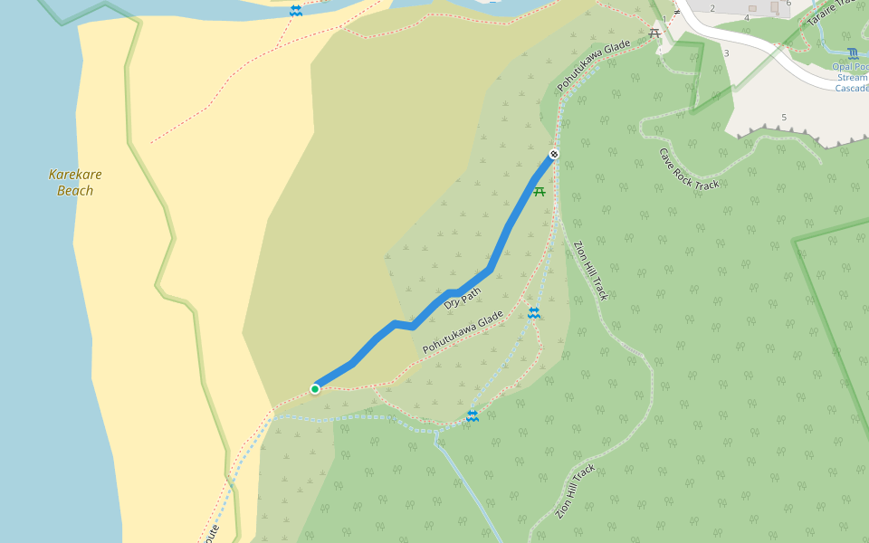 Dry Path walking route map in Karekare