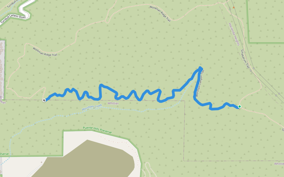 Worsham Canyon Trail walking route map in Whittier