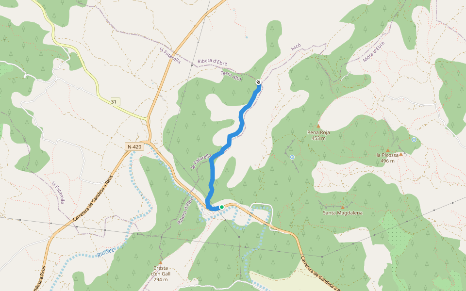 cresta Valldelladres walking route map in Móra d'Ebre