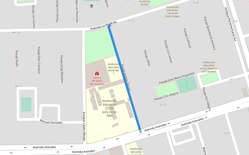 Pasaje Andres Razuri walking route map in Paracas