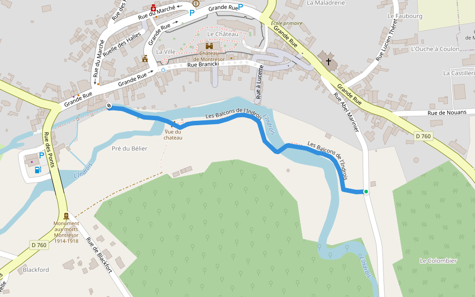 Les Balcons de l'Indrois walking route map in Montrésor