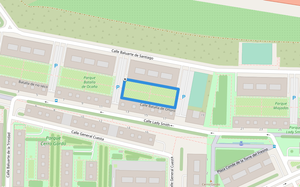 Calle Batalla de Oñoro walking route map in Cerro Gordo