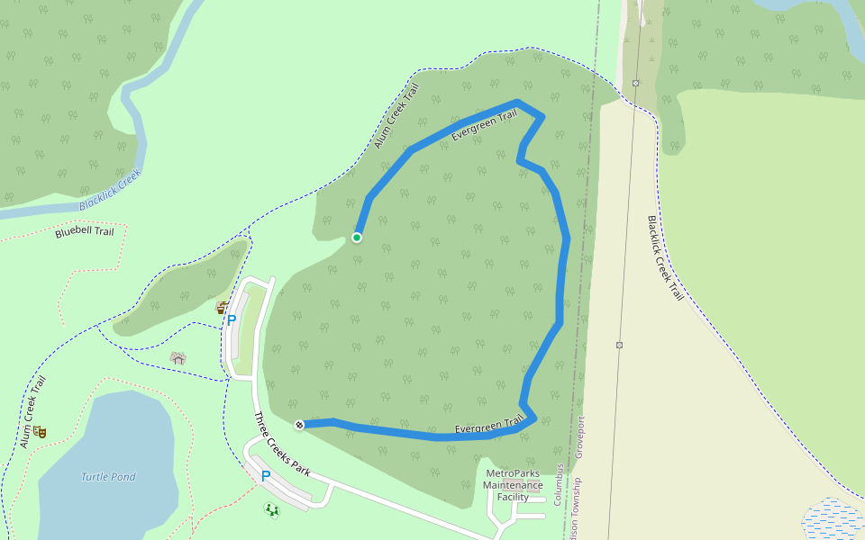 Evergreen Trail walking route map in Groveport