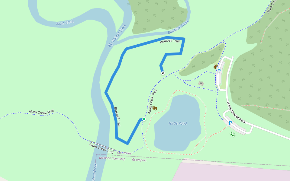 Bluebell Trail walking route map in Groveport