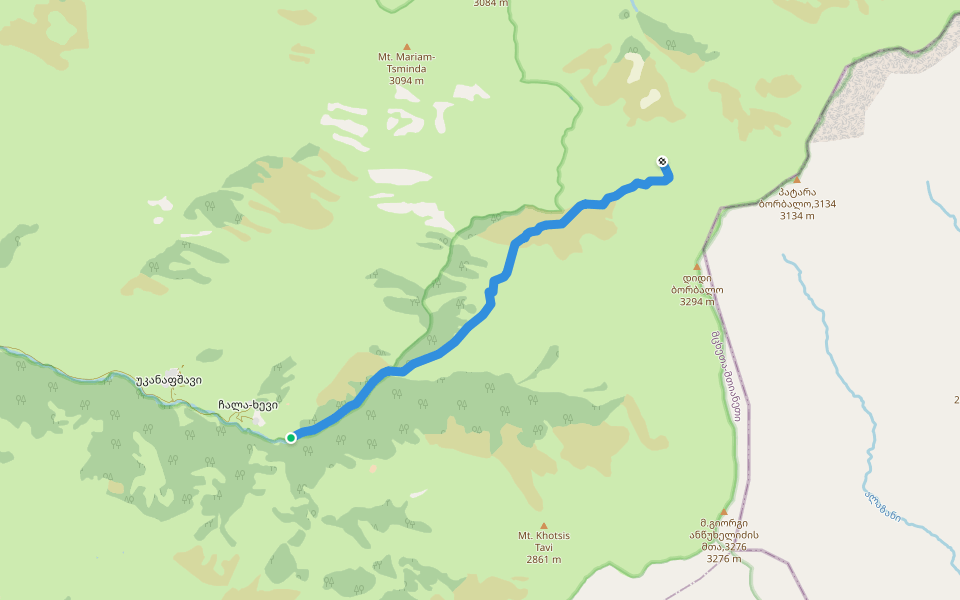 Borbalo - Pshavi Aragvi walking route map in Ukanapshavi