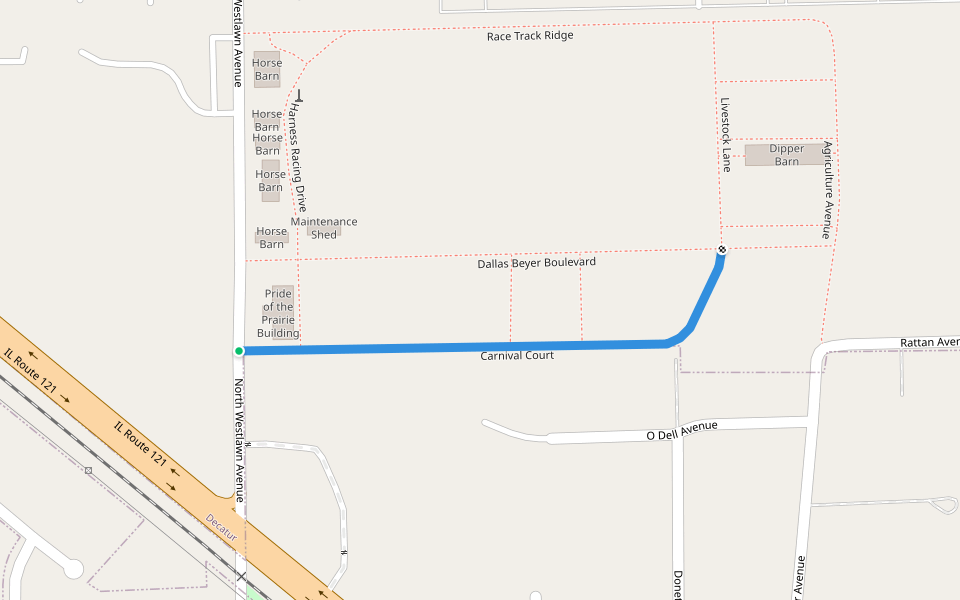 Carnival Court walking route map in Decatur