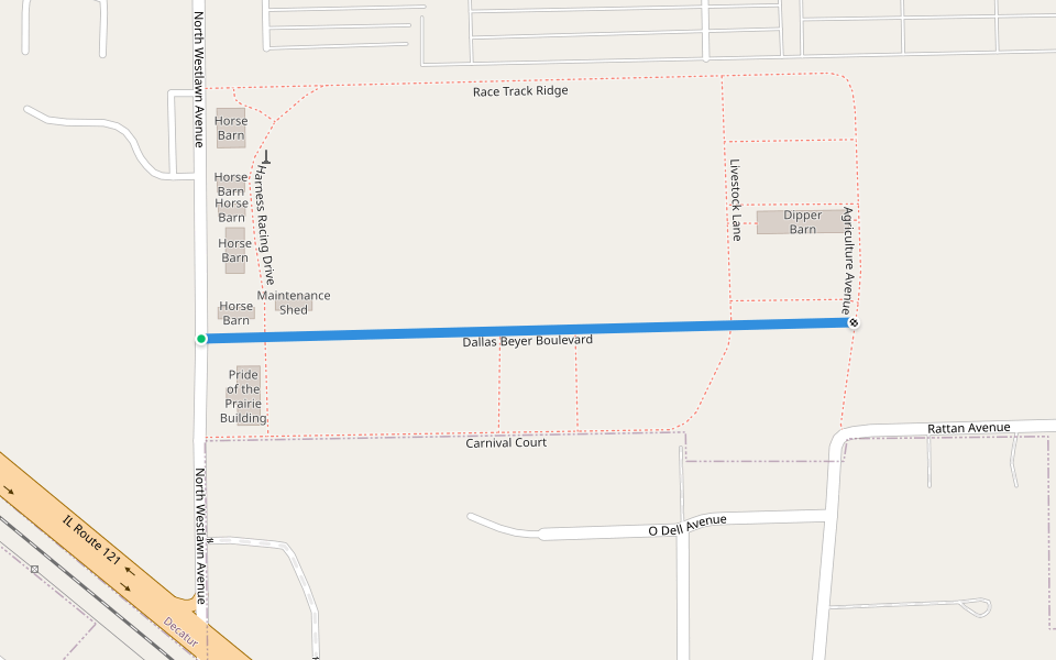 Dallas Beyer Boulevard walking route map in Decatur