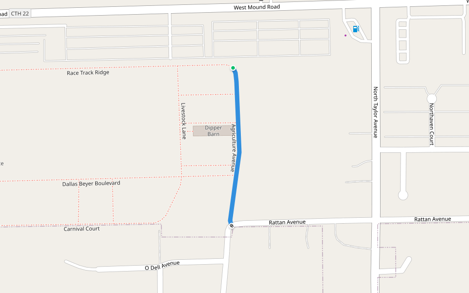 Agriculture Avenue walking route map in Decatur