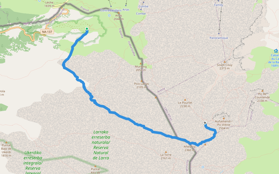 Kontiendako lakuaren bidea, Auñamendin barna walking route map in Arette