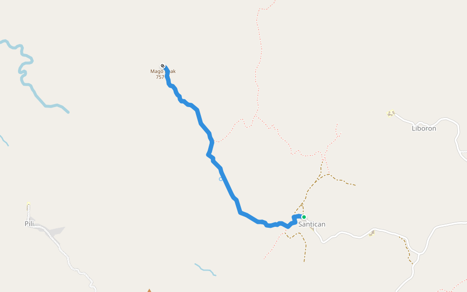 Trail to Mago Peak walking route map in Danao City