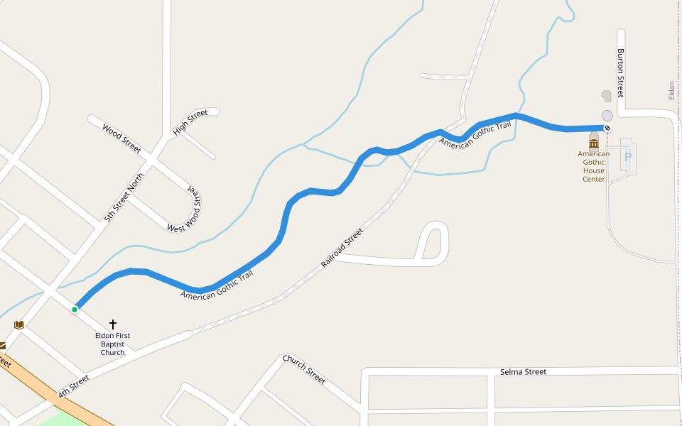 American Gothic Trail walking route map in Eldon