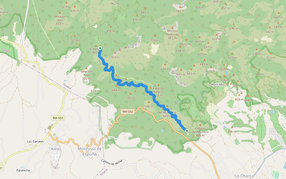 Senda de los Pistacheros walking route map in Totana
