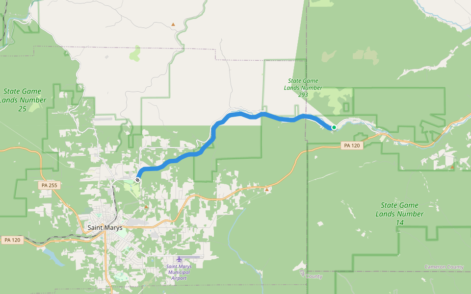 West Creek Recreational Trail walking route map in Emporium