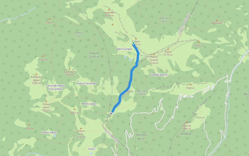 Drekina kosa - Rogovi walking route map in Kuti