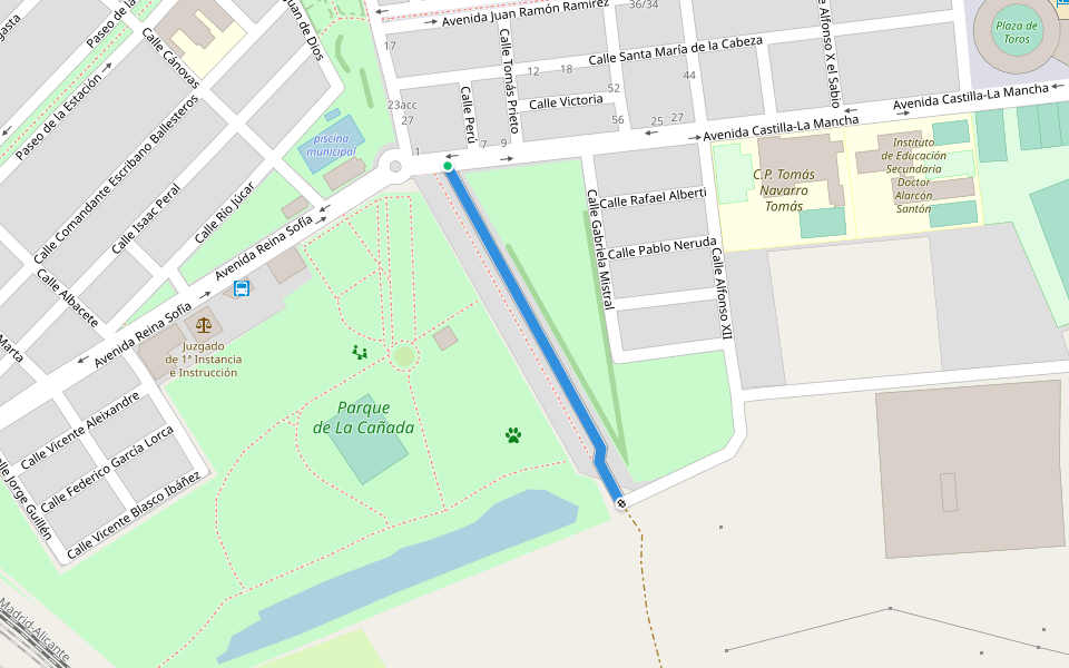 Paseo Ferial walking route map in La Roda