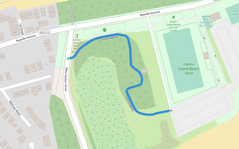 Turtle Habitat walking route map in Bayville