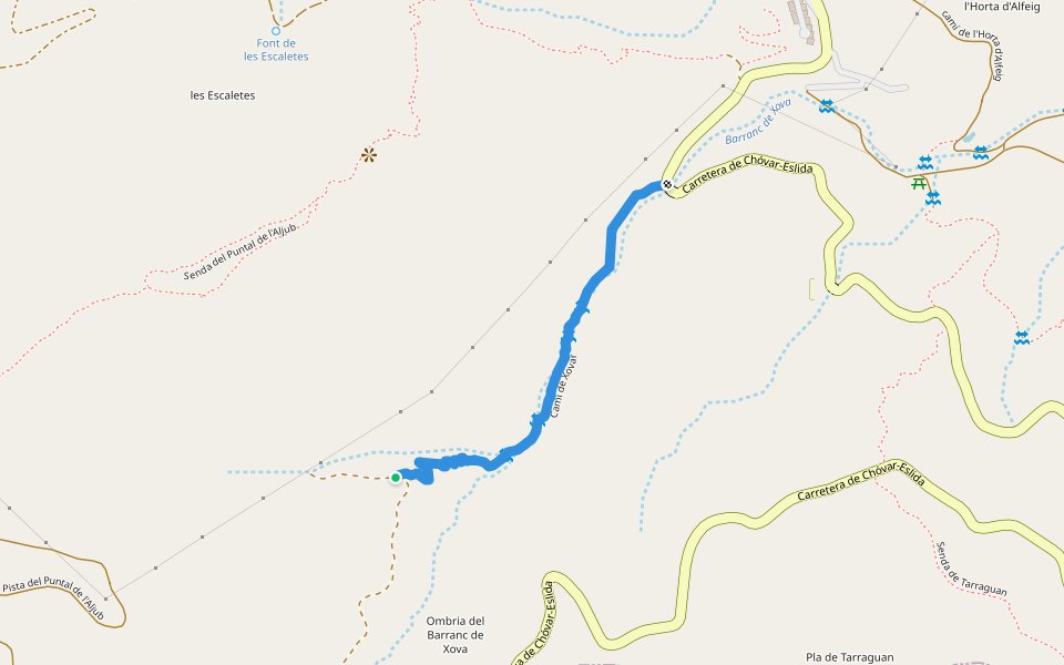 Camí de Xovar walking route map in Eslida