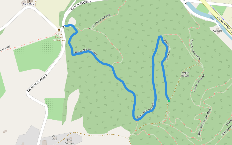 Serrat dels tres pins walking route map in Bescanó