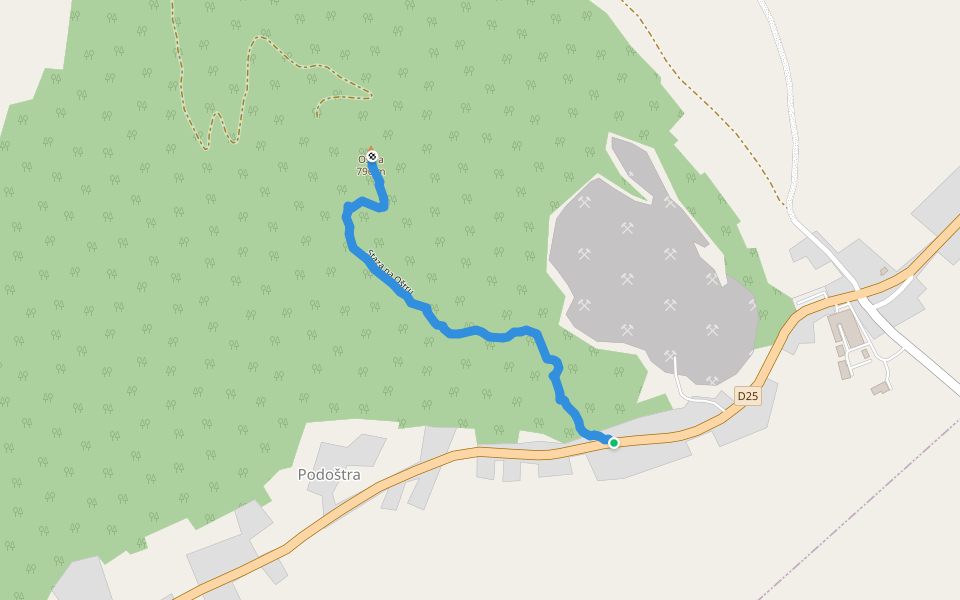 Staza na Oštru walking route map in Podoštra
