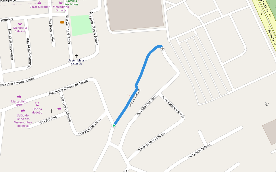 Beco Oriental walking route map in Manaus