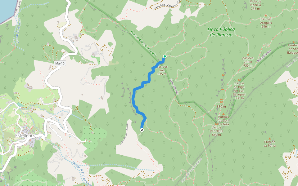 Camí des Penyal de Son Llarg walking route map in Estellencs