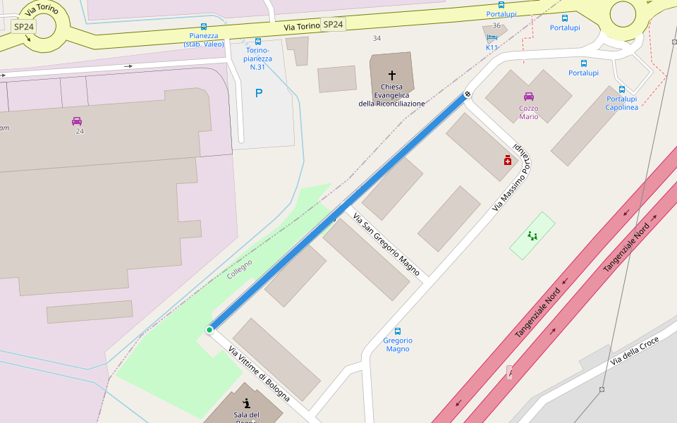 Via Giorgio Amendola walking route map in Collegno