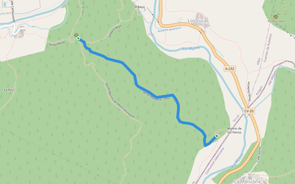 Senda Monzona - Olba walking route map in Olba