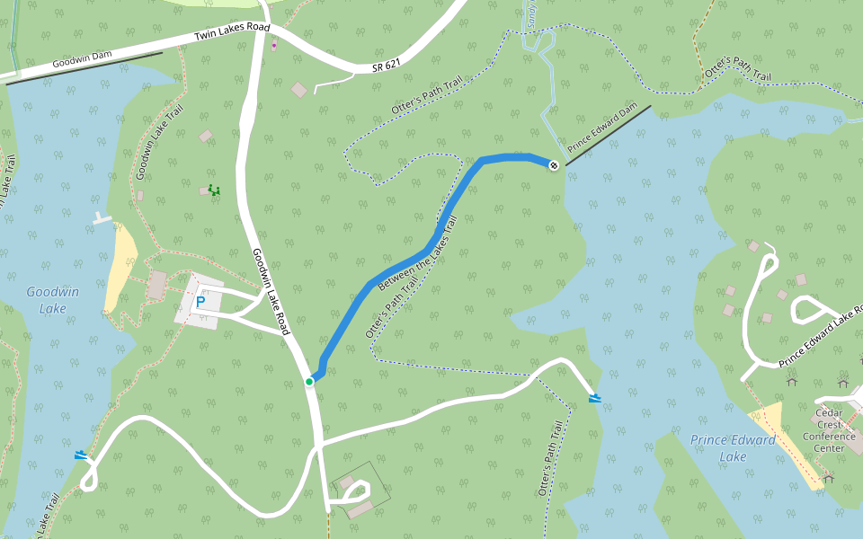 Between the Lakes Trail walking route map in Burkeville
