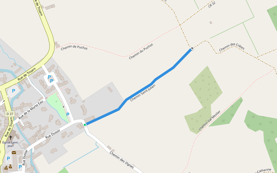 Chemin Saint-Julien walking route map in Argences