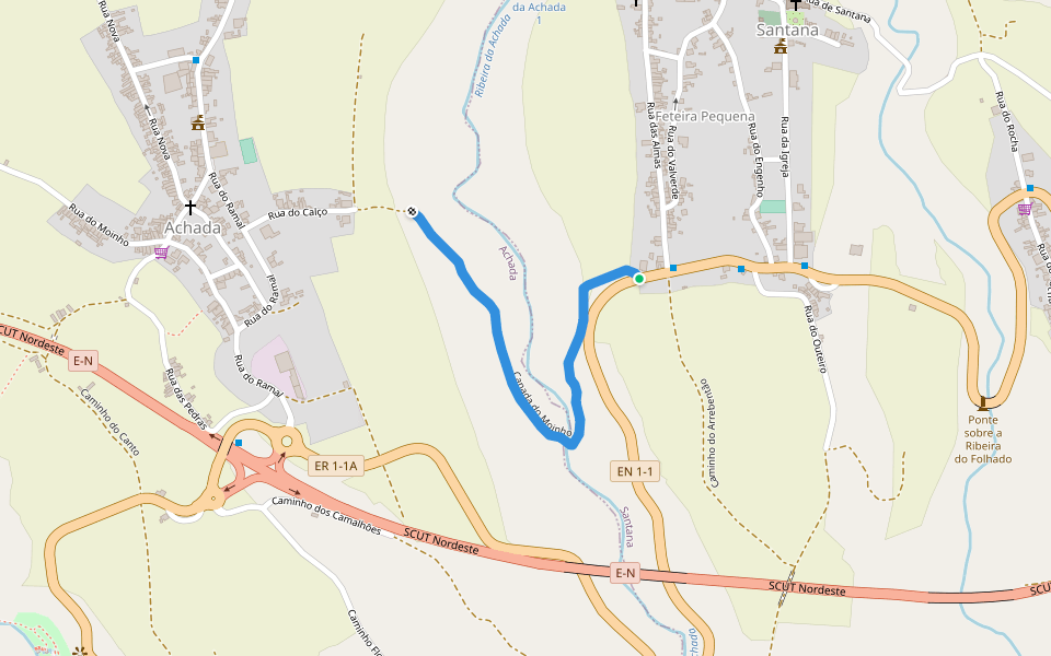 Canada do Moinho walking route map in Santana