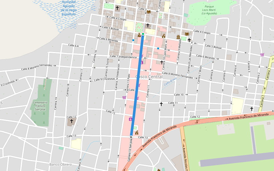 Boulevard de la carrera 12 walking route map in Calabozo