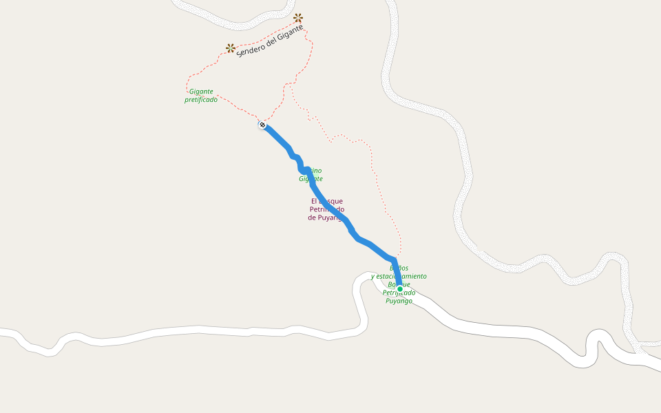 Sendero del Petrino, Bosque petrificado Puyango walking route map in Machala