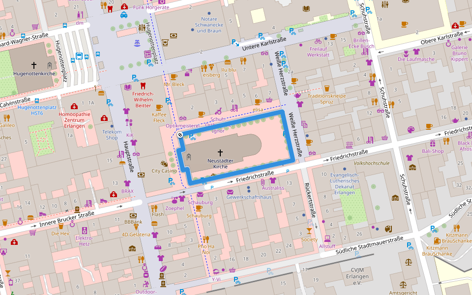 Neustädter Kirchenplatz walking route map in Erlangen