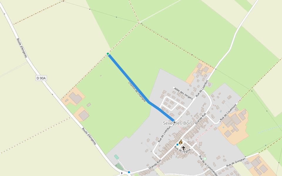 Chemin de Champre walking route map in Bois-de-Haye