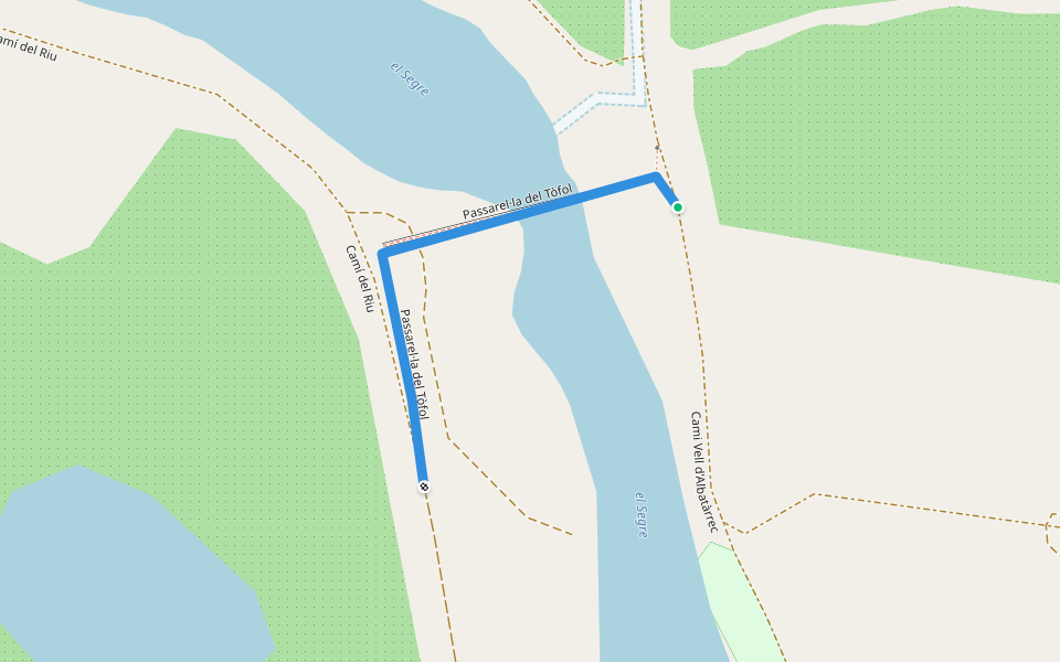 Passarel·la del Tòfol walking route map in Lleida