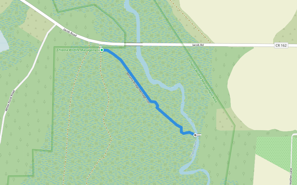 Bellamy Bridge Heritage Trail walking route map in Marianna