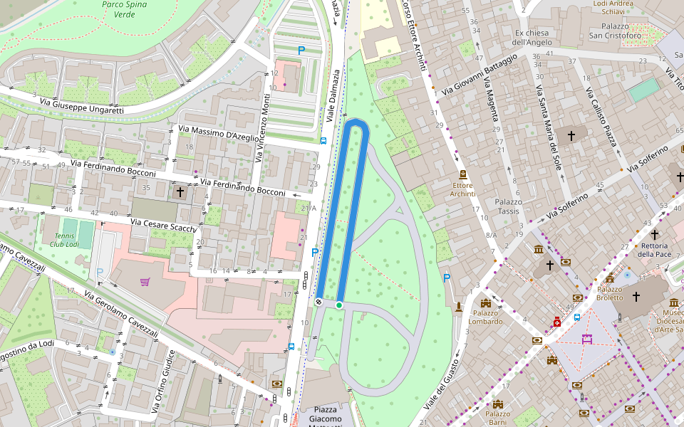 Viale Maria Montessori walking route map in Lodi