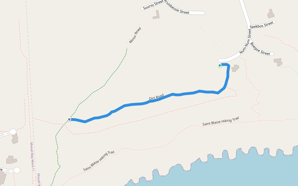 Dirt Road walking route map in Mossel Bay
