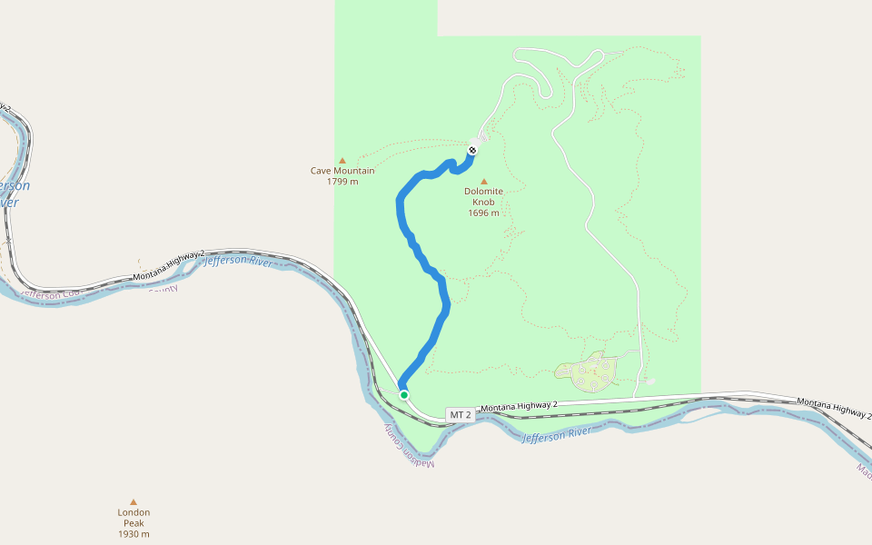 Cave Gulch Trail walking route map in Whitehall