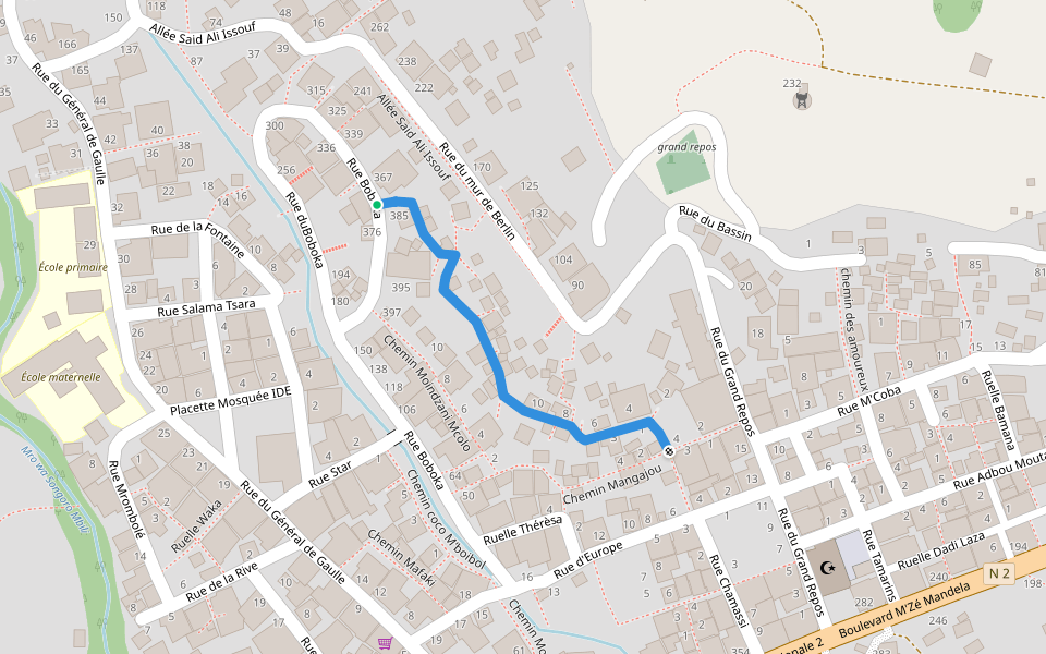 Chemin Foundi Saandia walking route map in Bandrélé