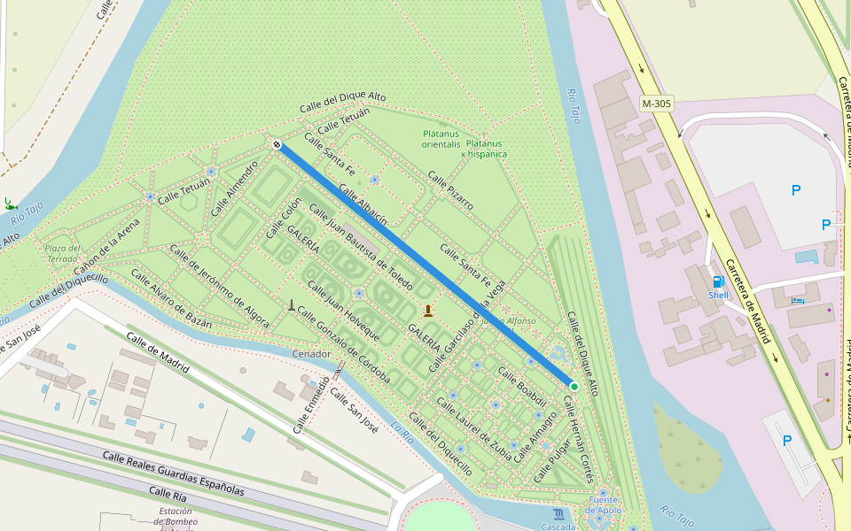 Calle Albaicín walking route map in Aranjuez