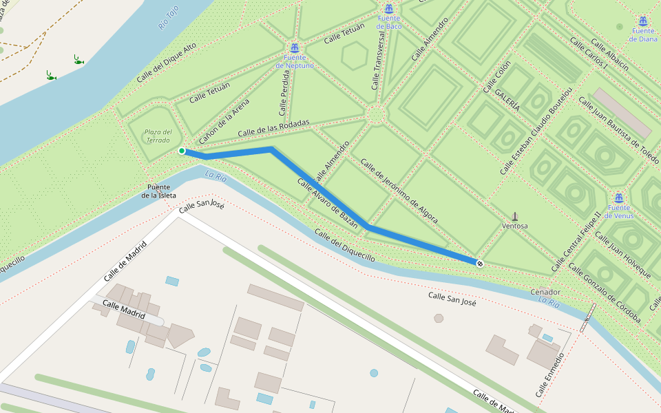 Calle Alvaro de Bazán walking route map in Aranjuez